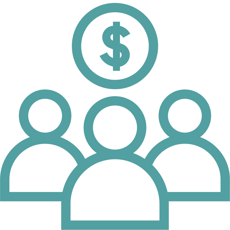 Icon of 3 people with a coin above them.