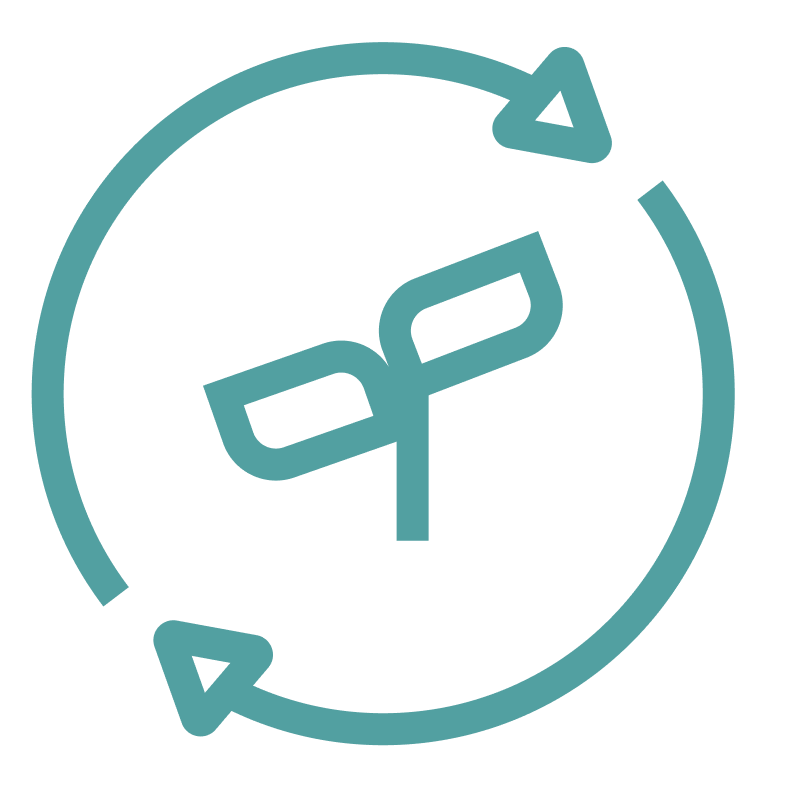 Icon of a sprout with circular arrows.